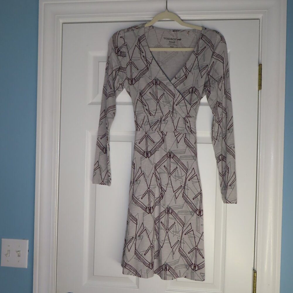 Toad & Co Cue Wrap Print Dress Surplice V-neck organic cotton pockets S Autumn